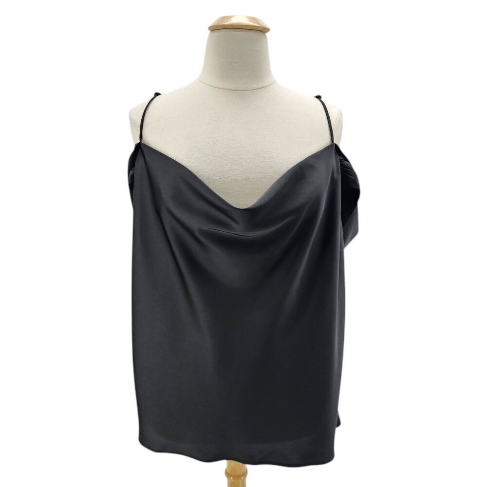 NEW Eloquii Womens 28 Top Black Satin Off The Shoulder Cowl Neck Blouse Party